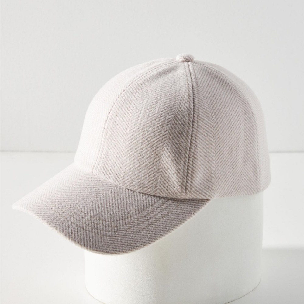 NWT Anthropologie Cream/Tan Herringbone Baseball Cap Hat